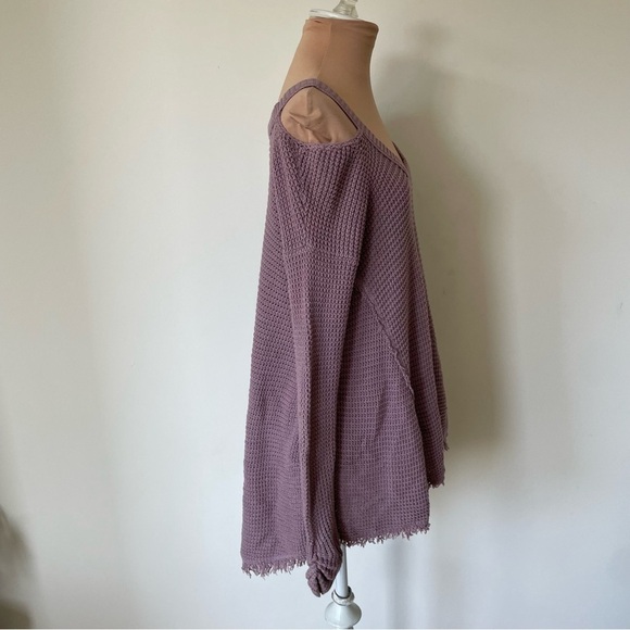 FREE PEOPLE Moonshine Cold Shoulder Waffle Knit Purple V-Neck Sweater Size Small - Picture 5 of 10